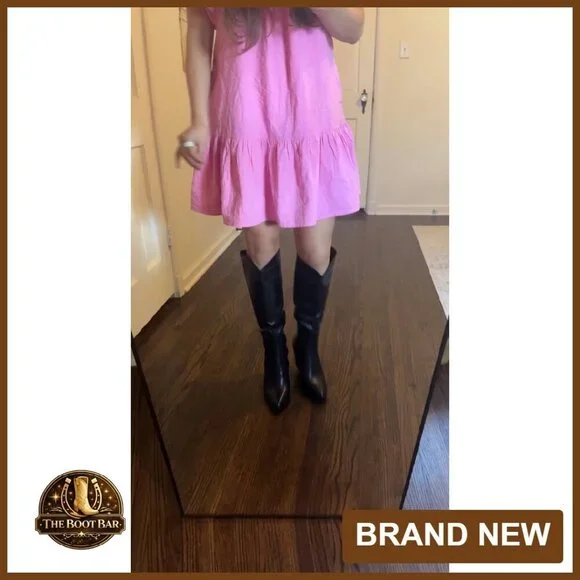 Knee High Boots Faux Leather Pointed Toe Chunky Heel Western Style - Picture 8 of 8